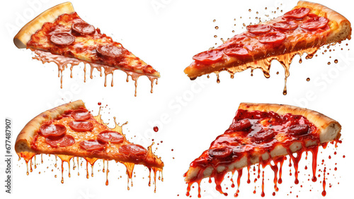 set of deliciously detailed pepperoni pizza with melting cheese, isolated on transparent background. perfect for food advertising and culinary websites