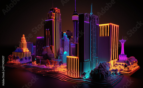 Futuristic Las Vegas Cityscape, Neon Lights, city skyline in the night