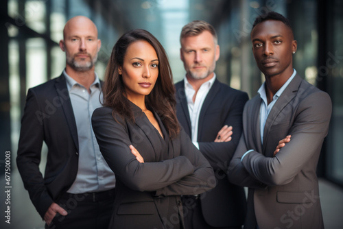 Portrait of Modern multi ethnic business team standing and looking at camera