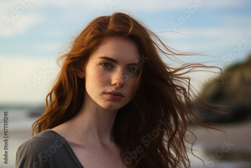 Self-portrait photo of a young woman at the beach