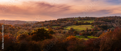 Autumn sunset over the Burwash weald in east Sussex south east England UK