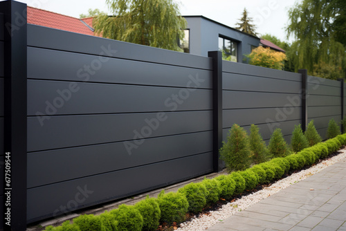 Wall steel fence grey aluminium modern barrier gray house protect view facade home garden protection