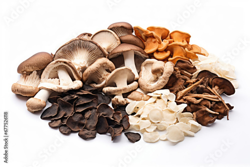 Assortment of mushrooms on white background