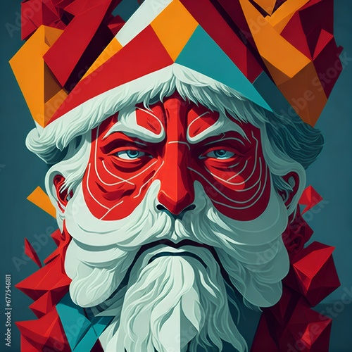 Abstract portrait of an uncle with white beard and red face
