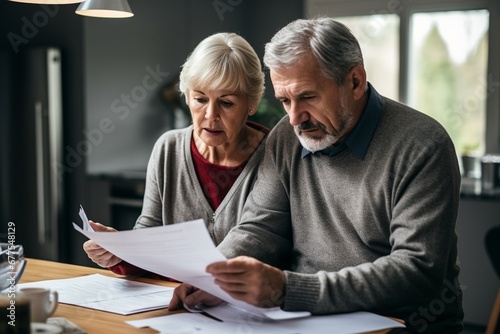 Navigating Uncertainty: Elderly Couple Reviewing Documents in a Hospital, Confronting a Challenging Diagnosis or Unexpected Financial Strain