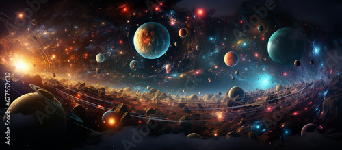 Space scene with planets and galaxies. The origin of the universe