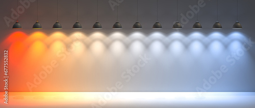 3d render, lights with different kelvin tones