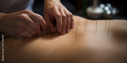 Acupuncture needles being applied to a person back