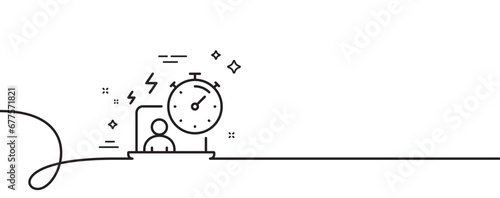 Work timer line icon. Continuous one line with curl. Task stopwatch time sign. Online countdown clock symbol. Timer single outline ribbon. Loop curve pattern. Vector