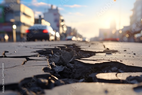 damaged asphalt street with potholes in the city