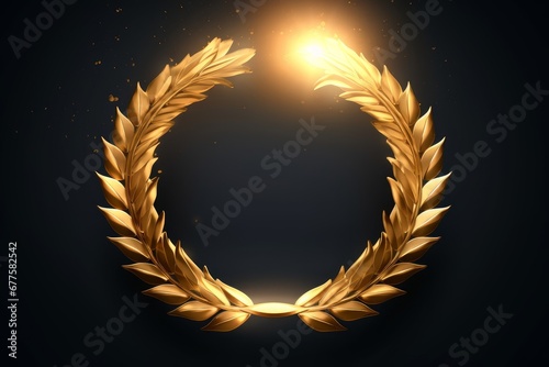 Golden ring and laurel wreath with light effect, Generative AI