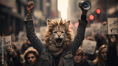 cat in the form of a person, rally, day for the protection and rights of animals, banner