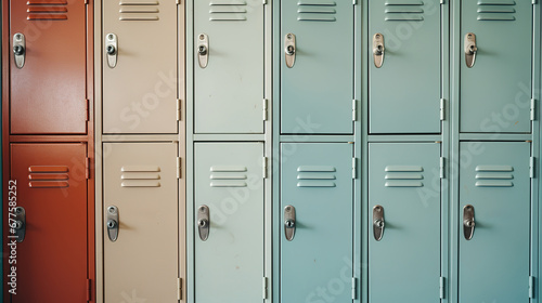 Generative AI, Row of high school lockers in the hallway, locker room 