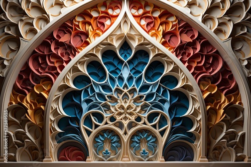 Colorful ornamental patterned stone relief in arabic architectural