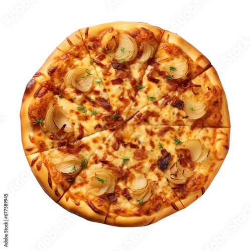 Delicious potato onion caramelized pizza isolated on transparent background