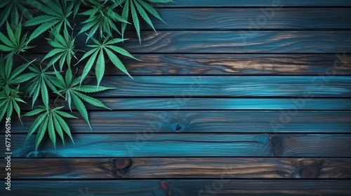 Wood texture and cannabis leaves, mockup, copy space