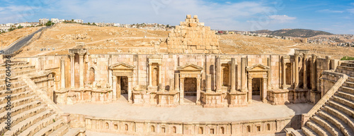 Panoramic view at the South Theater in Archaeological complex of Jerash in Jordan