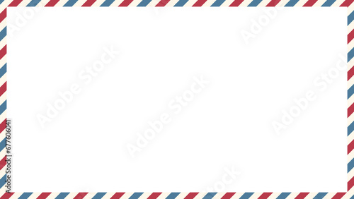 Blank airmail envelope vintage frame border with blue and red striped line with 16x9 scale ratio for web, presentation, video thumbnail.