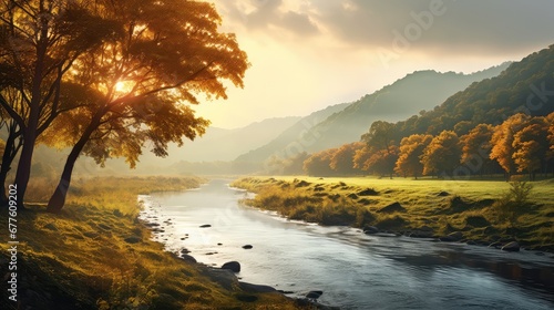 tree yellow sunny morning meandering illustration landscape forest, mountain wave, vacation holiday tree yellow sunny morning meandering
