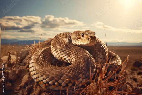 Close-up of a venomous rattlesnake in the wild