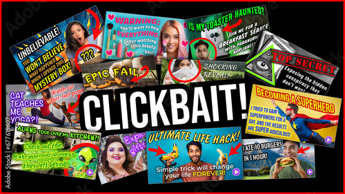 Clickbait concept. Video thumbnails illustration. My own original, generic design.