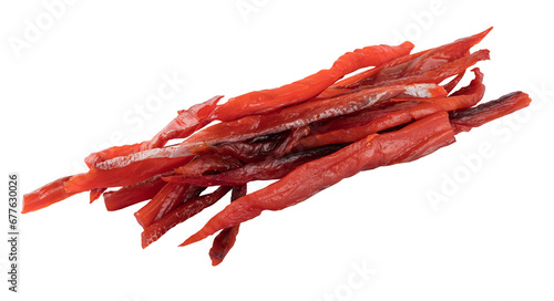 Pieces of dried fish, a snack for beer on a transparent background. Element for design. isolated object