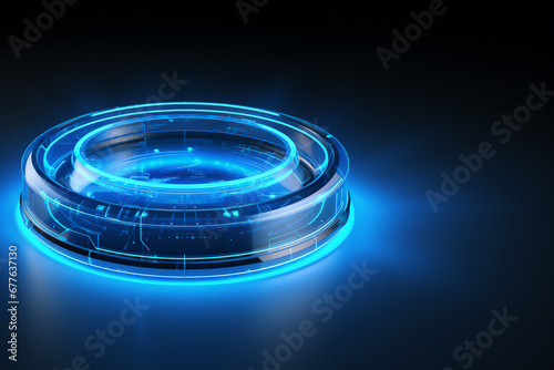 Futuristic sci-fi circle HUD element. Fractal portal glowing in neon color.