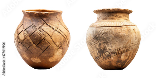 Neolithic Pottery Vessel, transparent background, isolated image, generative AI