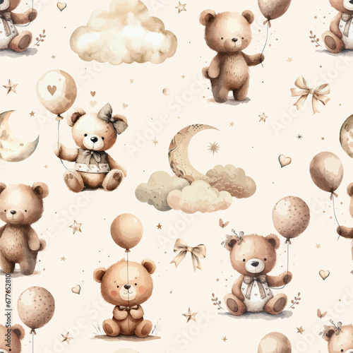 Cute plush Teddy Bear Doll Seamless Pattern.
