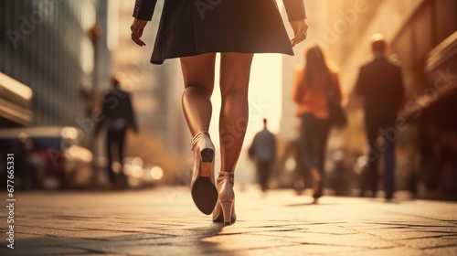 Close up legs of businesswoman hurry up walking, woman at work, confident woman