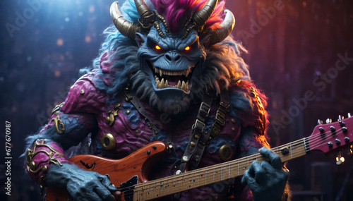 A big monster plays an electric guitar.