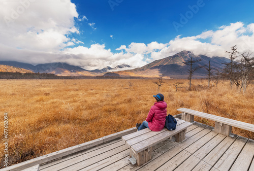 Scenery of Odashirogahara and Mount Nantai in Nikko National Park in Japan