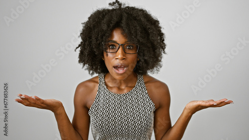 African american woman business worker standing clueless over isolated white background