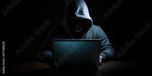 Hacker Cybersecurity Expert Unleashing Digital Intrigue on Laptop