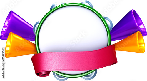 renderizacao 3d pandeiro colorido para carnaval elemento grafico