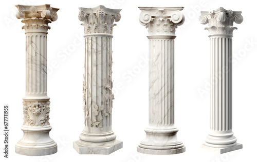 Set of ancient columns on transparent background. Edited AI illustration.