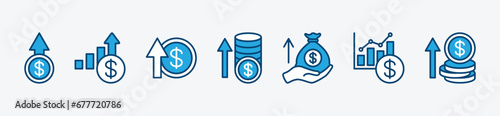 Profit growing icon set. Growth money income. Growing financial graph or chart. Financial growth arrow. Chart increase profit. Vector illustration