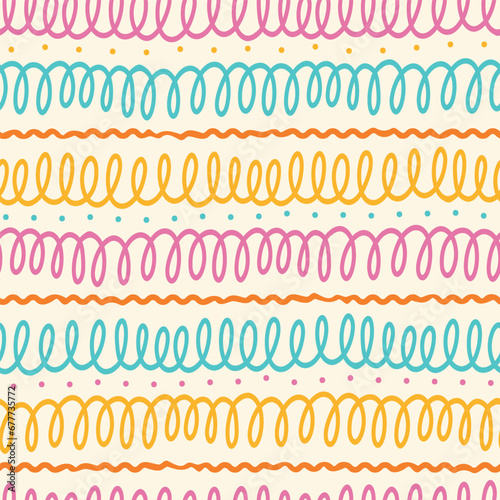 Seamless vector pattern with Hand drawn doodle of squiggle loops. Great for scrapbook, kids textile