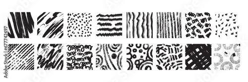 Hand drawn doodle texture set, circle pattern, curvy line ink pen, vector pencil wave scribble, dots. Grunge vintage organic shapes, simple geometric repeat stipe, paint strokes. Hatch doodle texture
