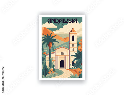 Andalusia, Spain. Vintage Travel Posters. Vector art. Famous Tourist Destinations Posters Art Prints Wall Art and Print Set Abstract Travel for Hikers Campers Living Room Decor