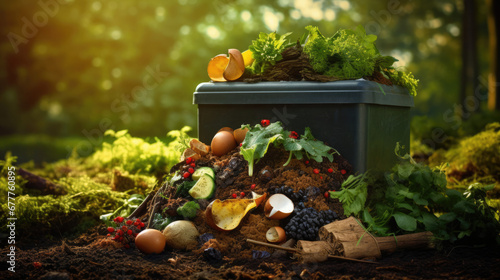 A compost bin filled with organic waste, ready for eco-friendly recycling