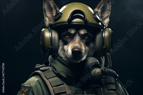 dog in the army suit