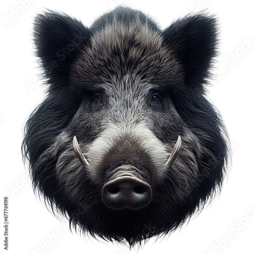 wild boar face shot , isolated on transparent background cutout