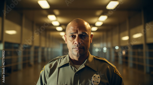 a uniformed correctional officer who patrols or interacts with inmates. ai generative