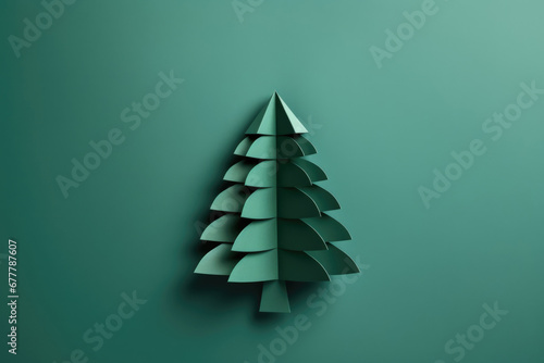 Eco christmas concept background. Green paper cut pine tree template
