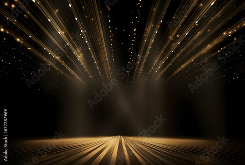 stage background with golden beams shining 