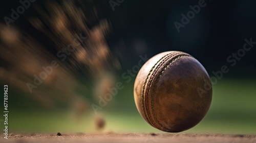 Rapid motion of a cricket ball bowled by a fast bowler mid-flight, this photograph adeptly captures the game's intensity and speed