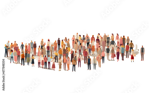 Large crowd of diverse people in paper cut-out style