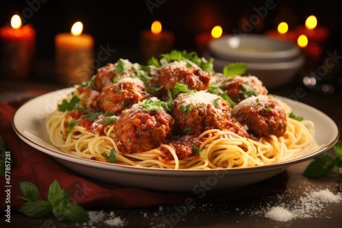 A traditional serving of spaghetti paired with meatballs on a plate