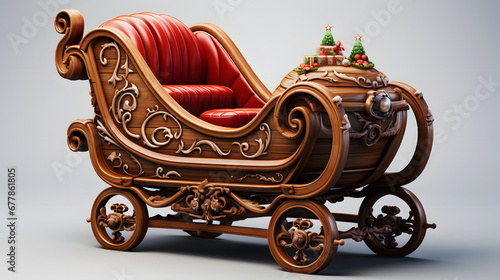 " Sleigh Isolated on solid Background. High detail chrome edging trim 